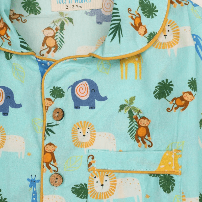 Jungle Jammies Unisex Kids Cotton Night Suit, Collar Pajama Set | Verified Sustainable by Brown Living™