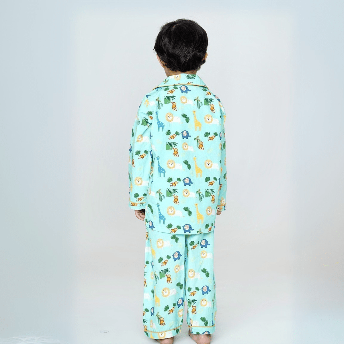 100% Cotton Jungle Jammies Kids Collar Night Suit Set – Kids Nightwear on Brown Living™. SKU: JJS23K1. Img 2.