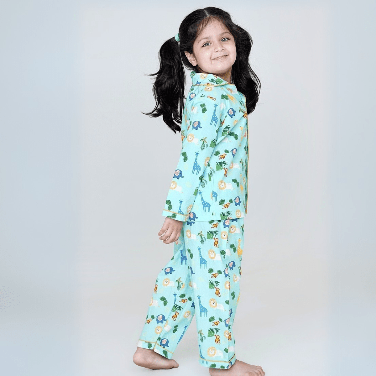 100% Cotton Jungle Jammies Kids Collar Night Suit Set – Kids Nightwear on Brown Living™. SKU: JJS23K1. Img 1.