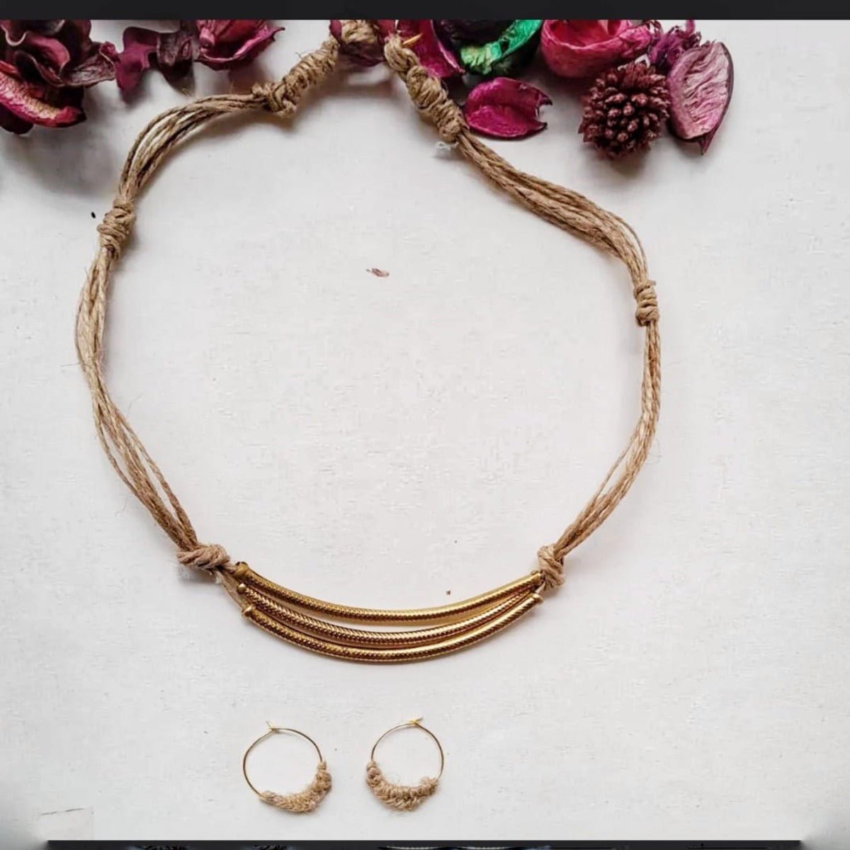 Jute Broad Pendants Necklace Set – Womens Necklaces by Nidhi handmade available on Brown Living™. . SKU: jute - broad broad pendant necklace set. Img 2.