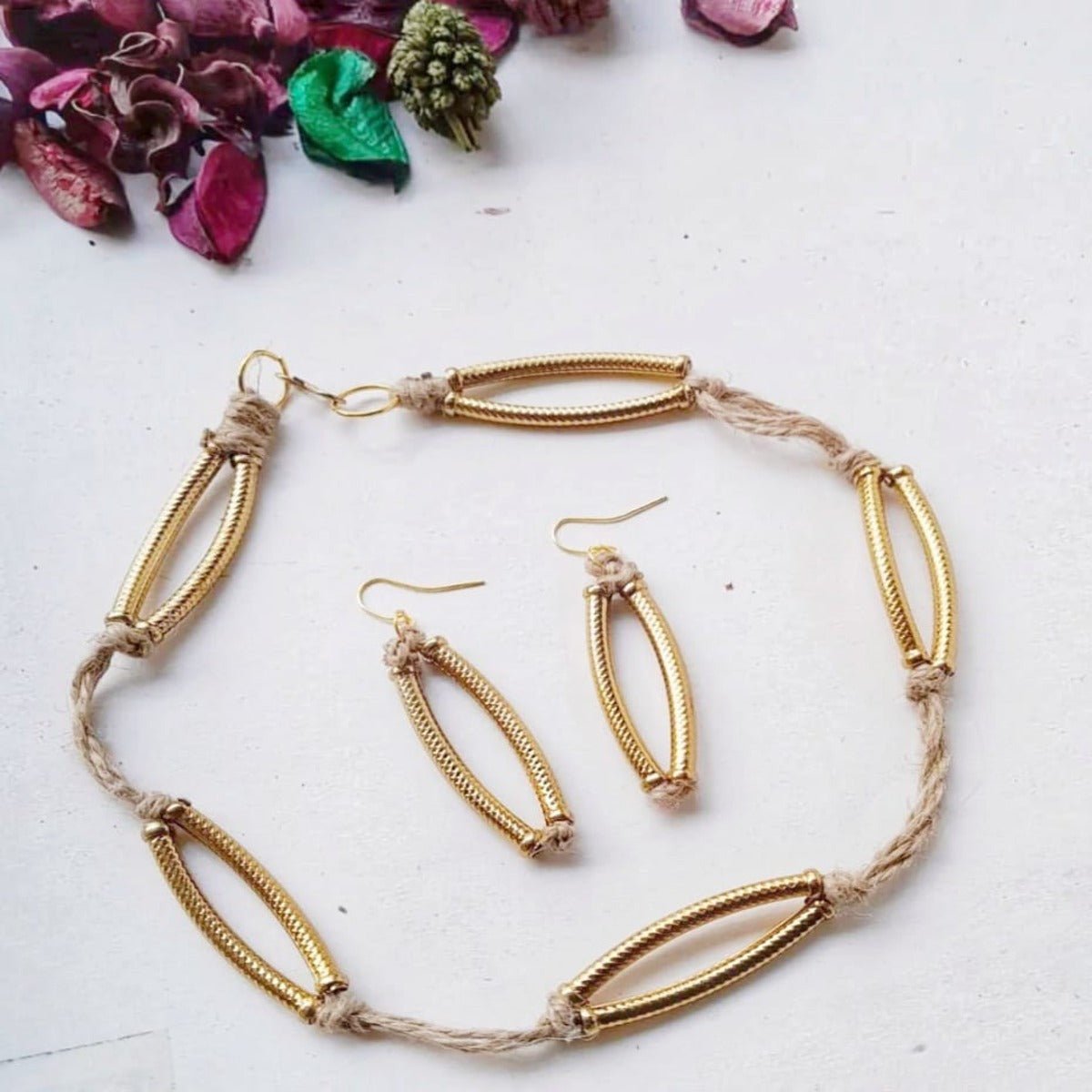 Jute Short Hoop Necklace Set | Verified Sustainable by Brown Living™