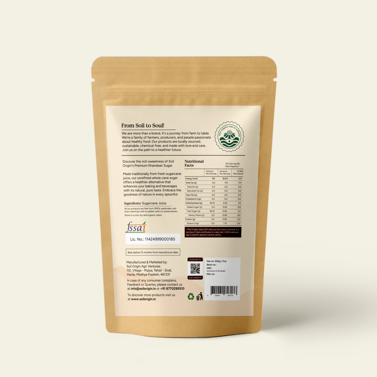 Khandsari Sugar | Pure & Unprocessed | 500g – Seasonings & Spices on Brown Living™. SKU: SOSSKS00G500. Img 2.