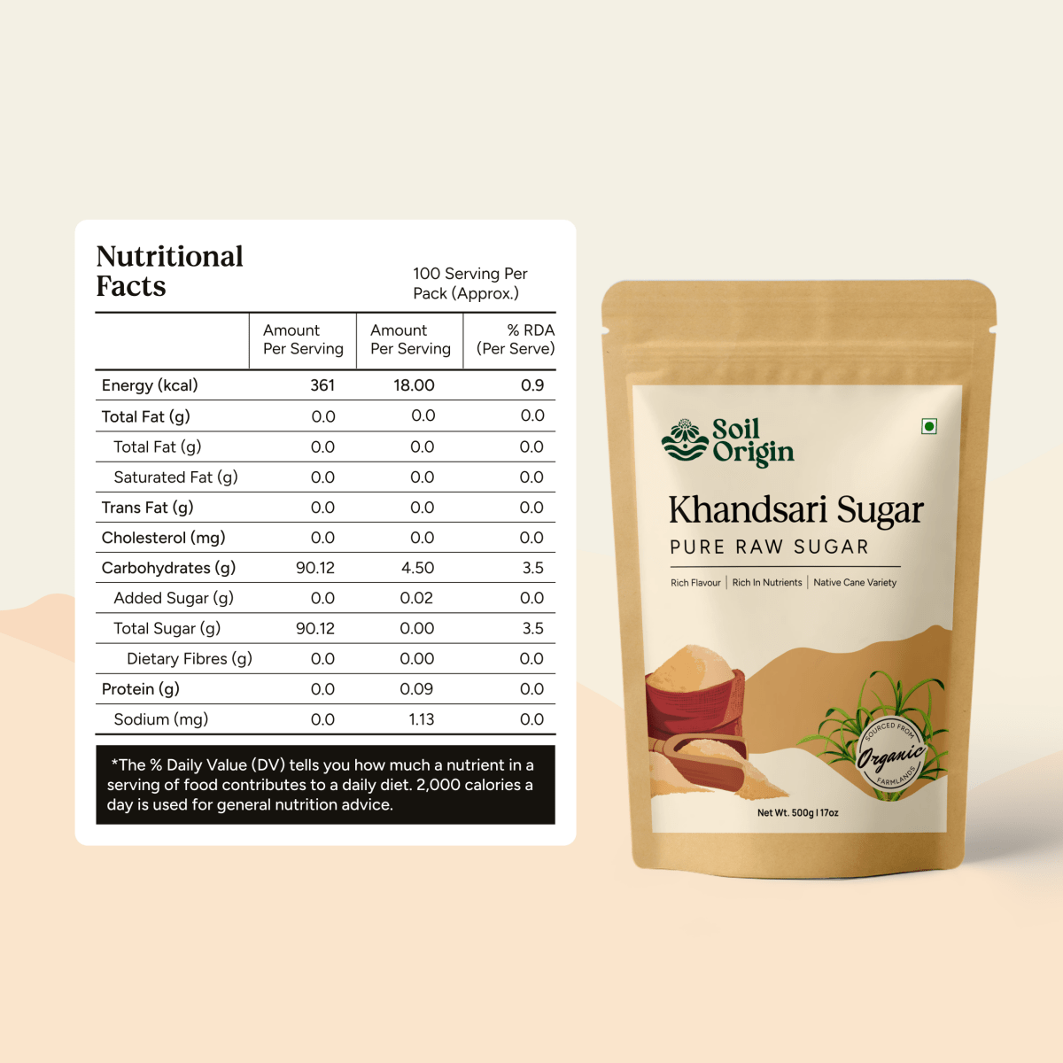 Khandsari Sugar | Pure & Unprocessed | 500g – Seasonings & Spices on Brown Living™. SKU: SOSSKS00G500. Img 4.