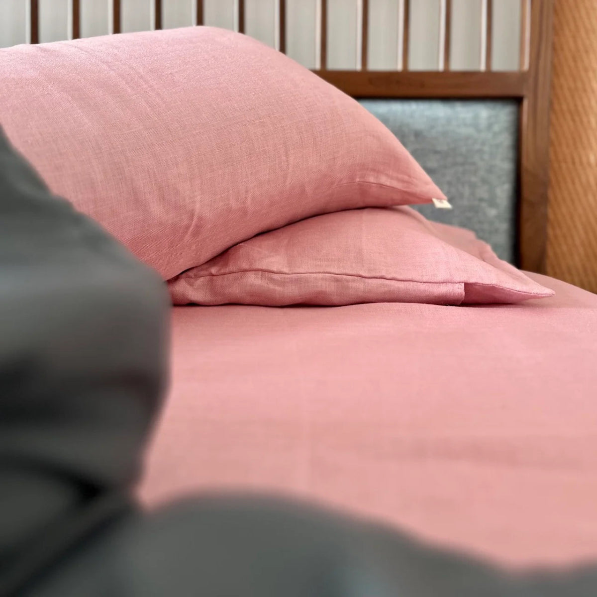 King Size Pastel Pink Hemp Bedsheet Set - Bhinasaar | Verified Sustainable by Brown Living™