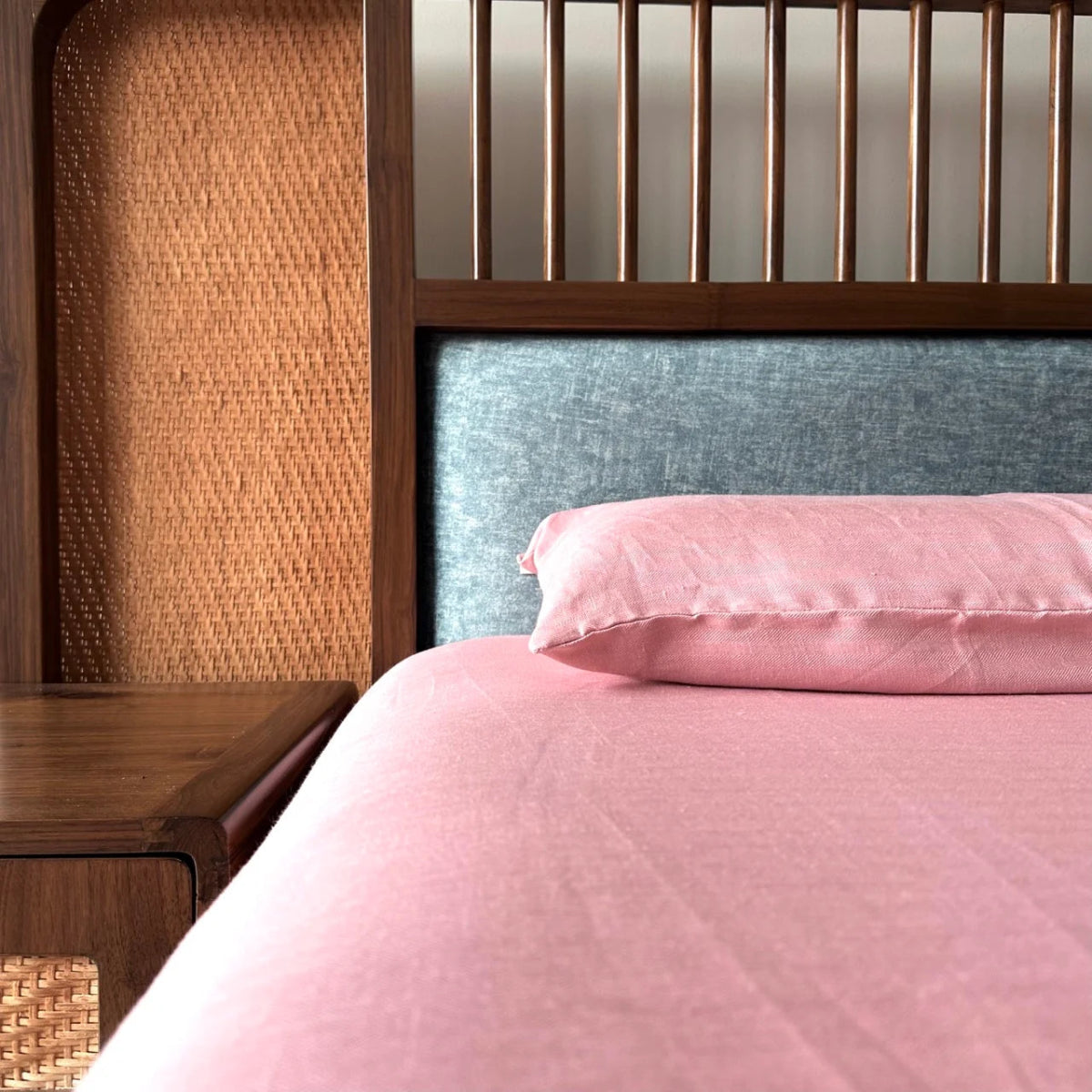 King Size Pastel Pink Hemp Bedsheet Set - Bhinasaar | Verified Sustainable by Brown Living™