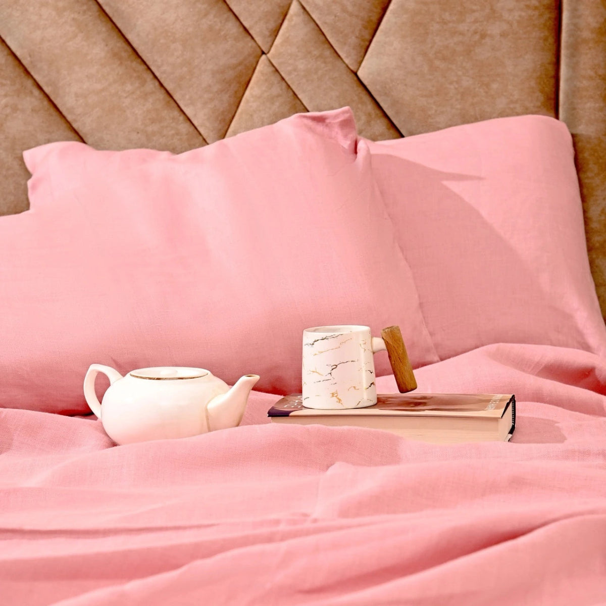 King Size Pastel Pink Hemp Bedsheet Set - Bhinasaar | Verified Sustainable by Brown Living™