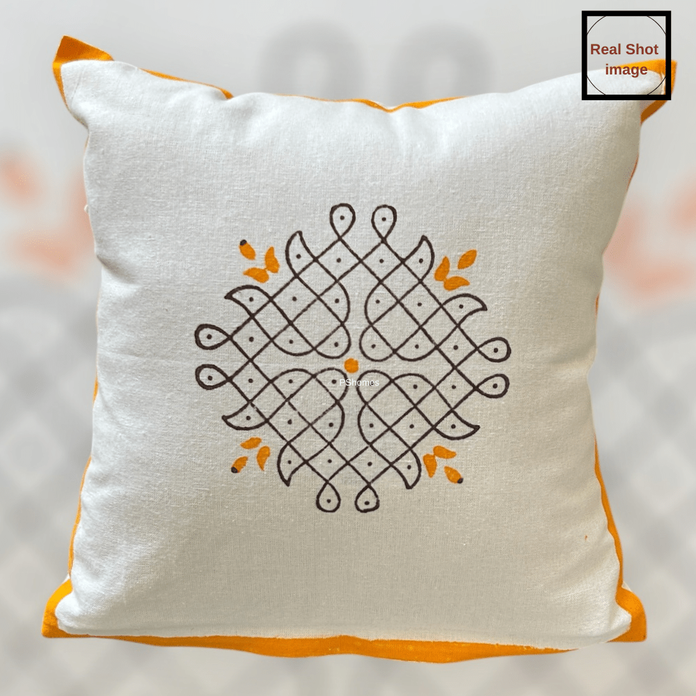 Kolam Handblock Cotton Cushion Covers with Zipper - Set of 4 | Verified Sustainable by Brown Living™