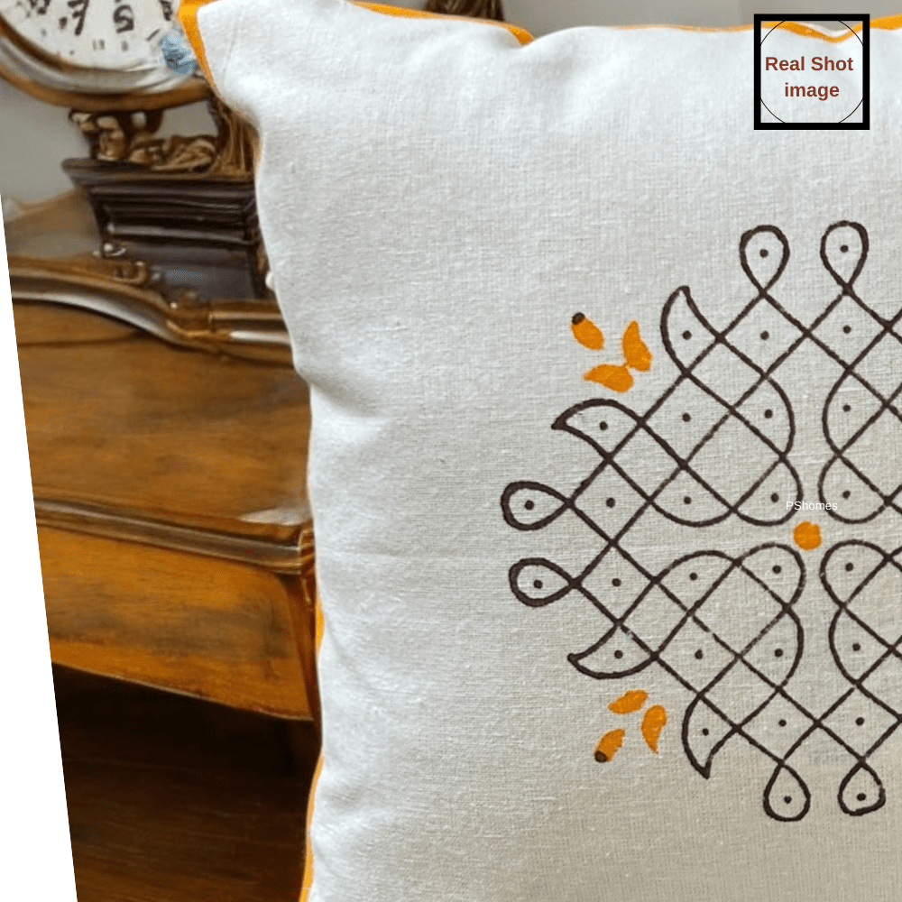Kolam Handblock Cotton Cushion Covers with Zipper - Set of 4 | Verified Sustainable by Brown Living™