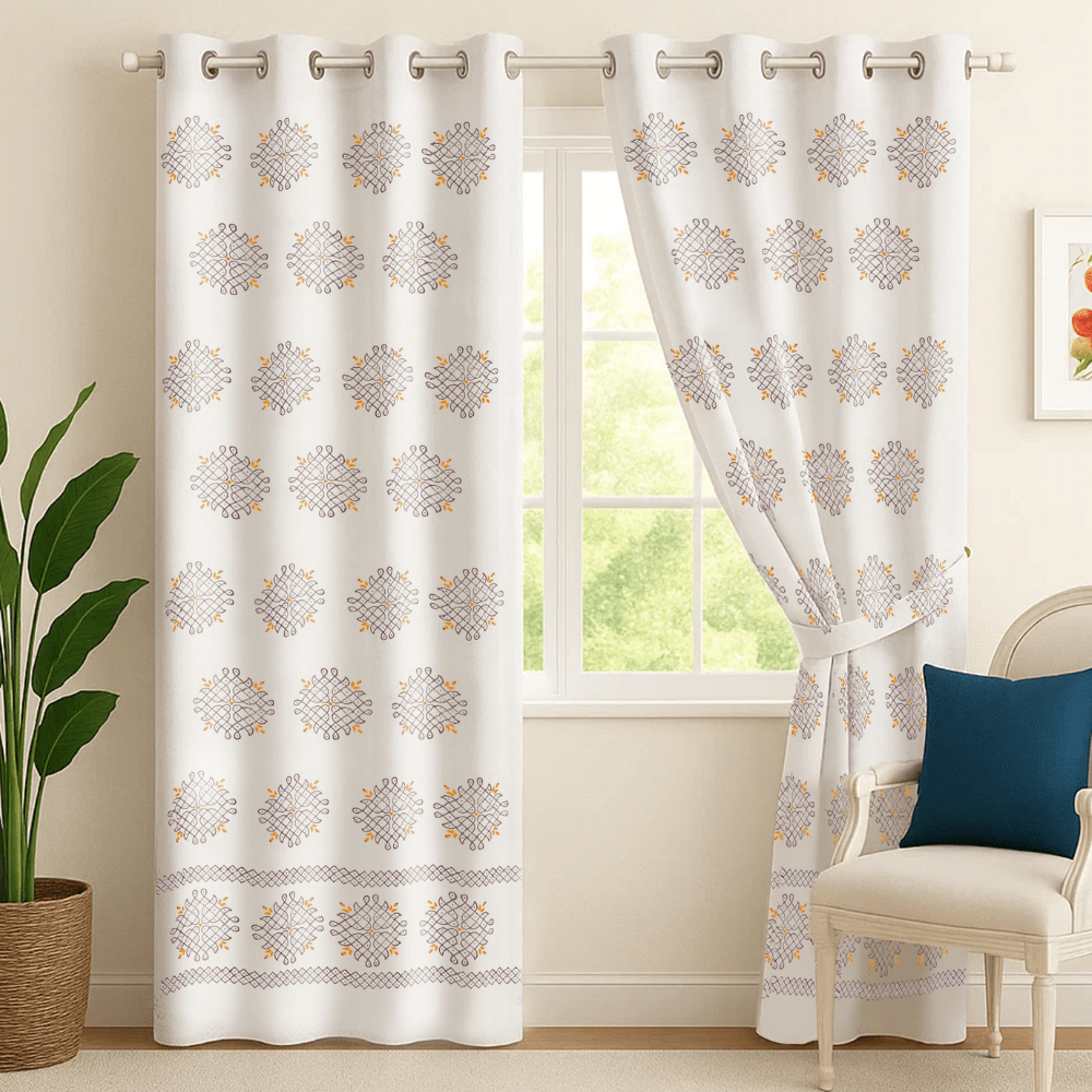 Kolam Print Cotton Door Curtain 7 X 4 ft (Set of 2) – Curtains on Brown Living™. SKU: CURKOLLAM7FEET. Img 7.