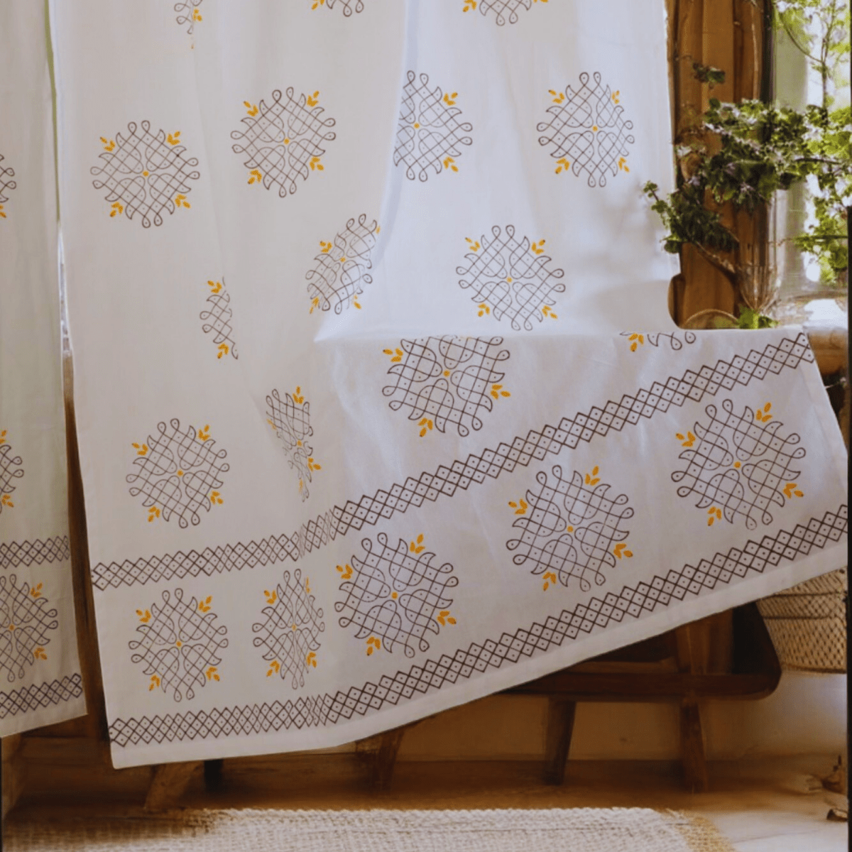 Kollam Cotton Door Curtain 7 X4 ft (Set of 2) | Verified Sustainable by Brown Living™
