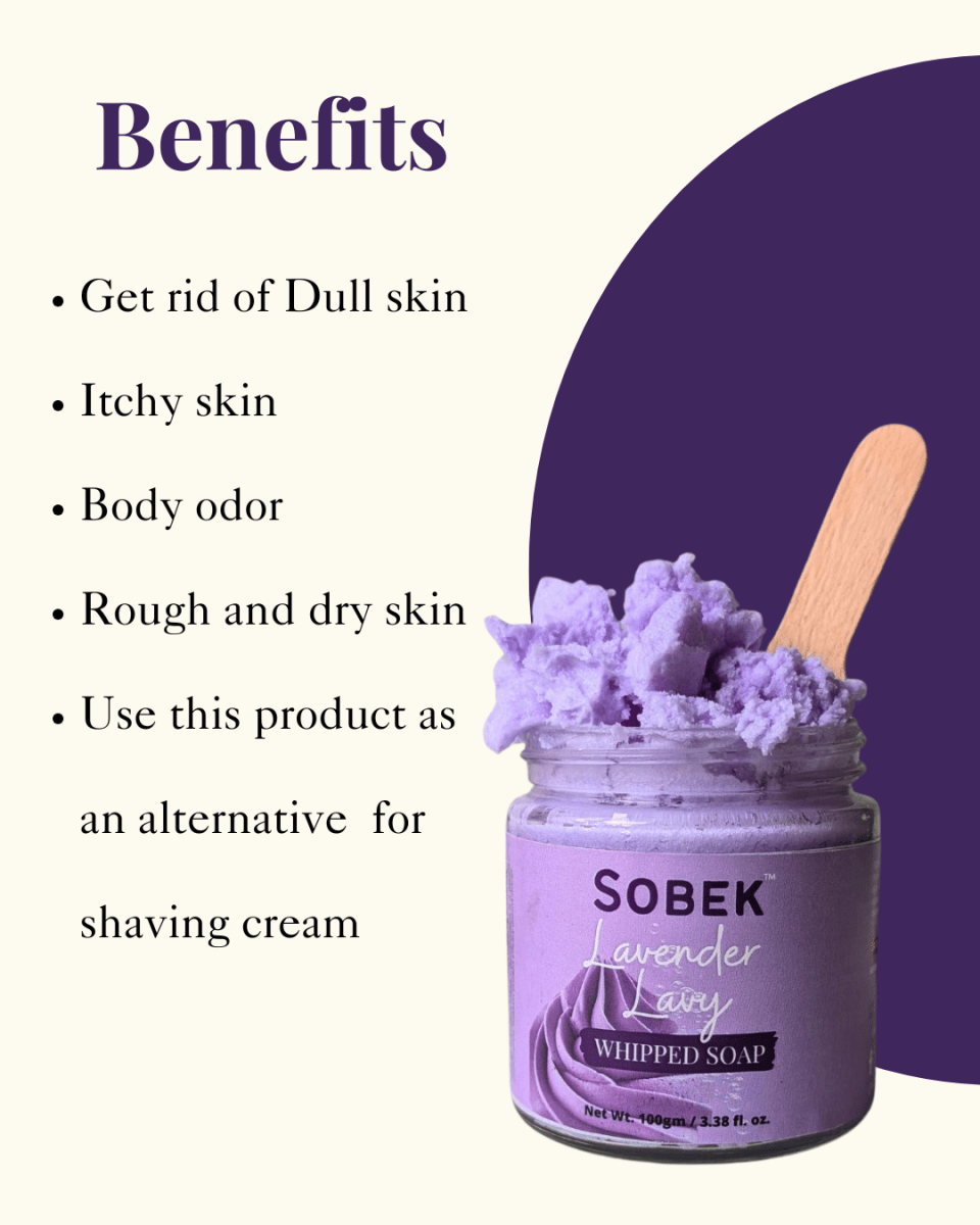 Lavender Purple Lavy Whipped Cream Soap and Body Wash - 100g – Body Soap by Sobek Naturals available on Brown Living™. 100 grams . SKU: SOB - WHIP - 01. Img 3.