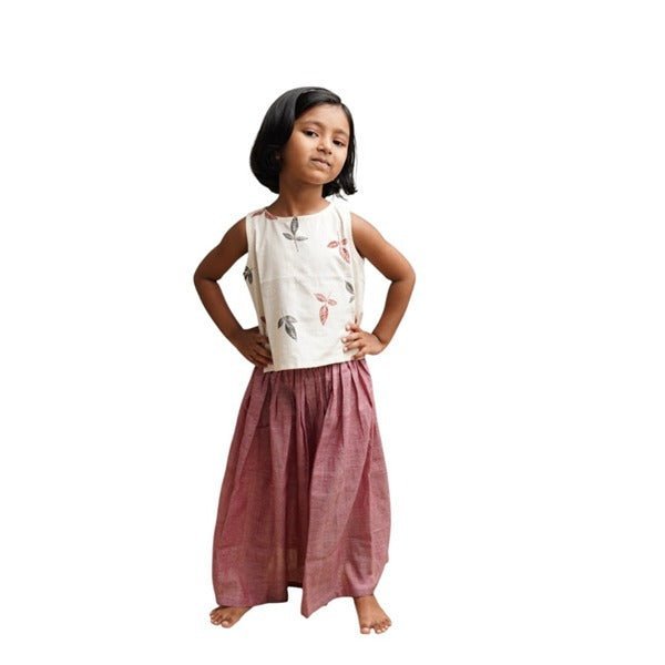Leaf Print Crop Top with Long Skirt – Kids Daywear Sets by Saha available on Brown Living™. 3 - 4 years . SKU: SCGSC - 01. Img 22.