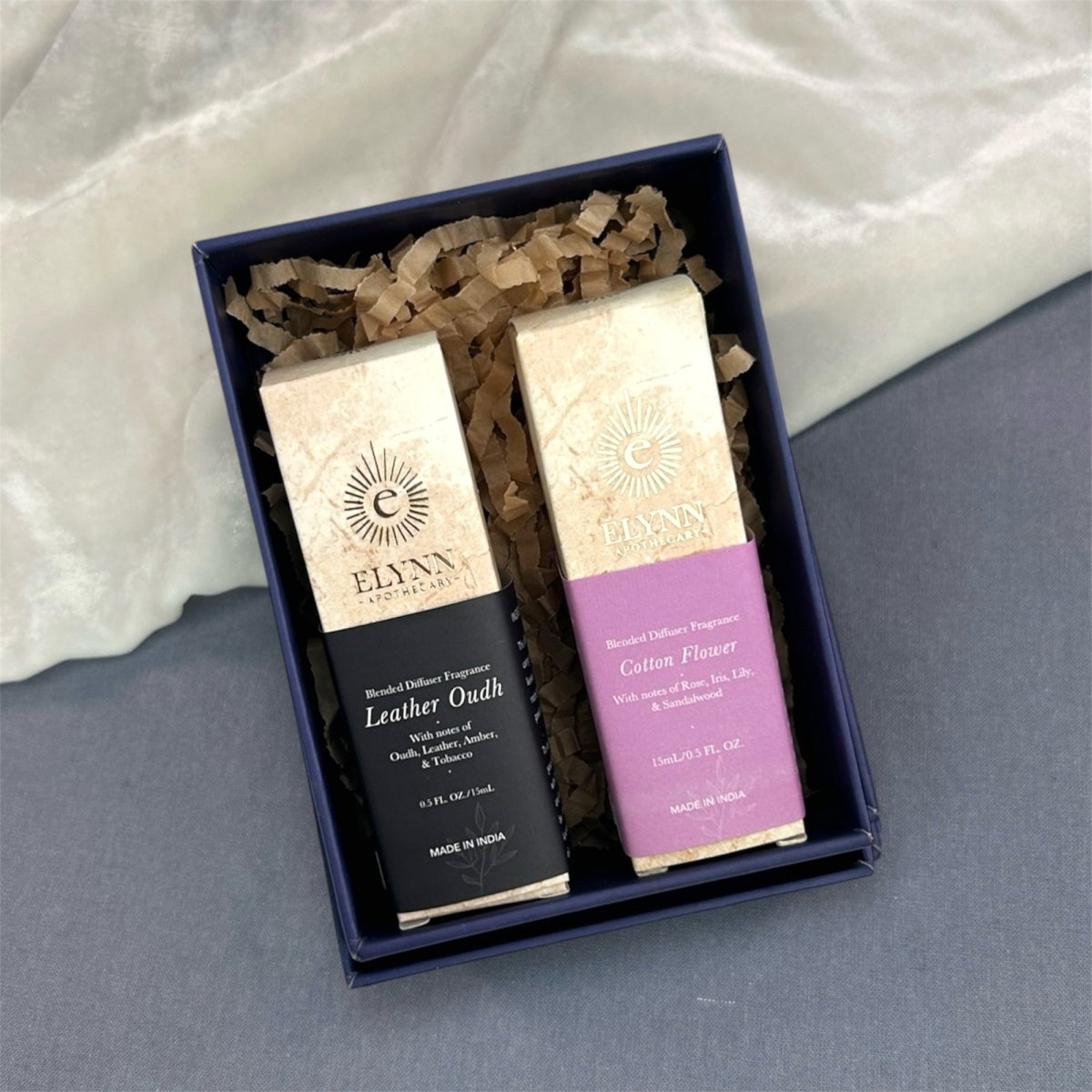 Leather Oudh & Cotton Flower Diffuser Oil Gift Box – Set of 2 | Verified Sustainable by Brown Living™