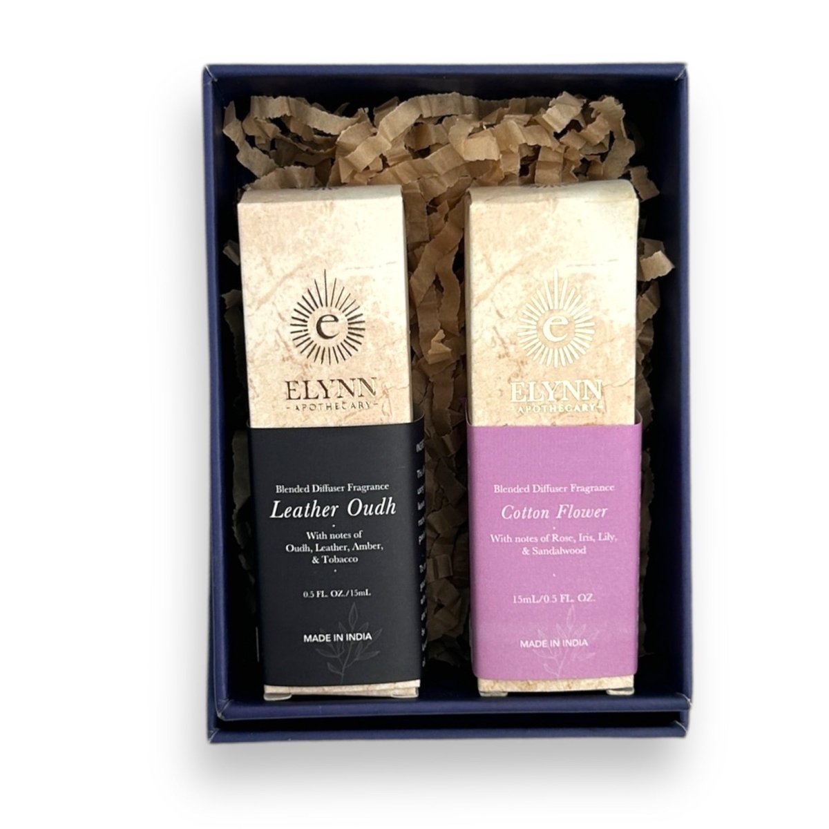 Leather Oudh & Cotton Flower Diffuser Oil Gift Box – Set of 2 | Verified Sustainable by Brown Living™