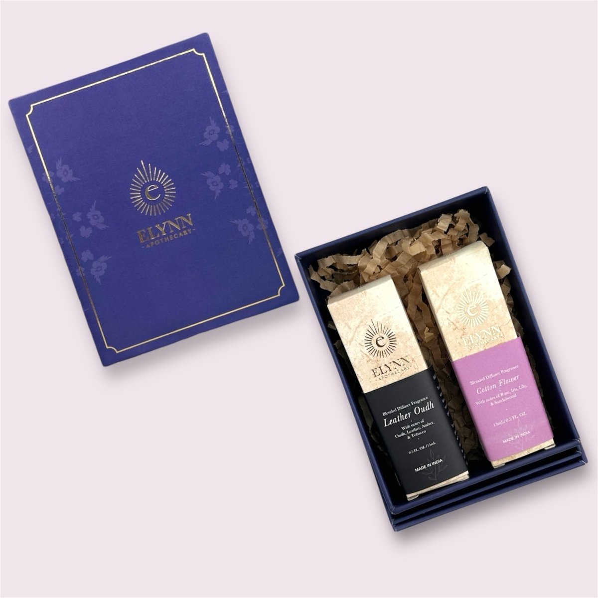 Leather Oudh & Cotton Flower Diffuser Oil Gift Box – Set of 2 | Verified Sustainable by Brown Living™
