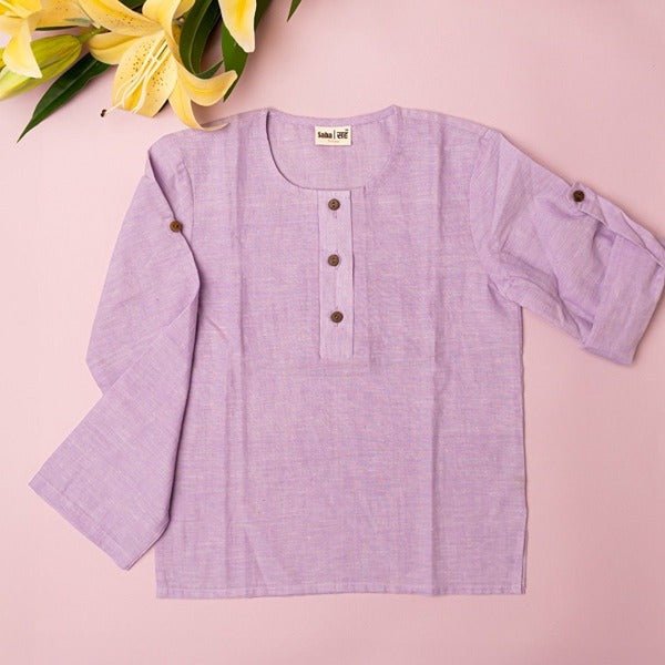 Light Purple Sleek Sleeve Button - Down Sleeve Shirt - Boys – Kids Shirts on Brown Living™. SKU: SCBFS(Pu) - 01. Img 1.