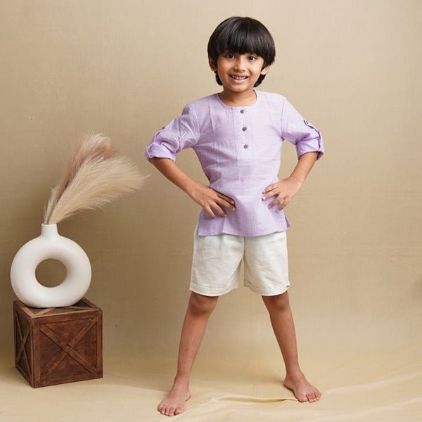 Light Purple Sleek Sleeve Button - Down Sleeve Shirt - Boys – Kids Shirts on Brown Living™. SKU: SCBFS(Pu) - 01. Img 5.