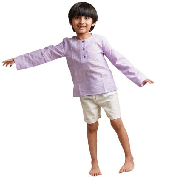 Light Purple Sleek Sleeve Button - Down Sleeve Shirt - Boys – Kids Shirts on Brown Living™. SKU: SCBFS(Pu) - 01. Img 2.
