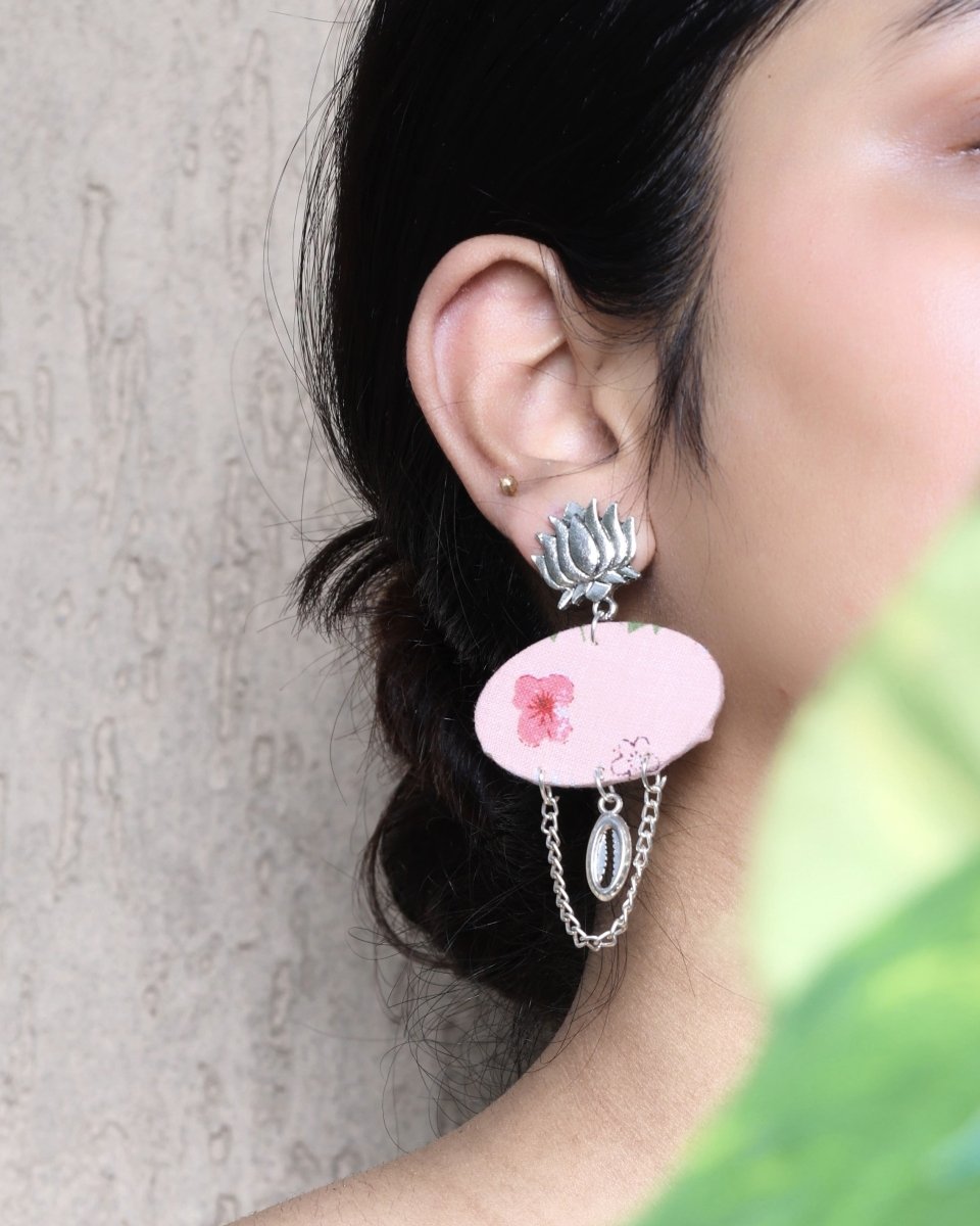 Lotus Print Chain Earrings for Modern Ethnic Looks – Womens earrings by The serene by Rainvas available on Brown Living™. . SKU: RVS - SER - EAR - 89. Img 2.