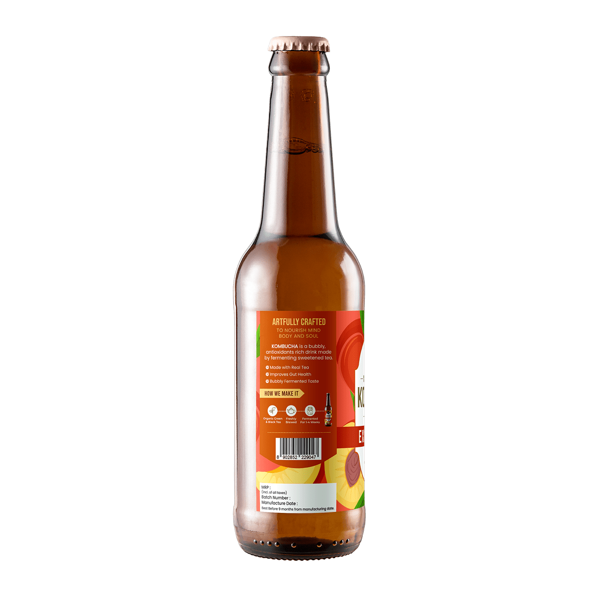 Low Sugar Exotic Peach Kombucha - 330ml | Verified Sustainable by Brown Living™
