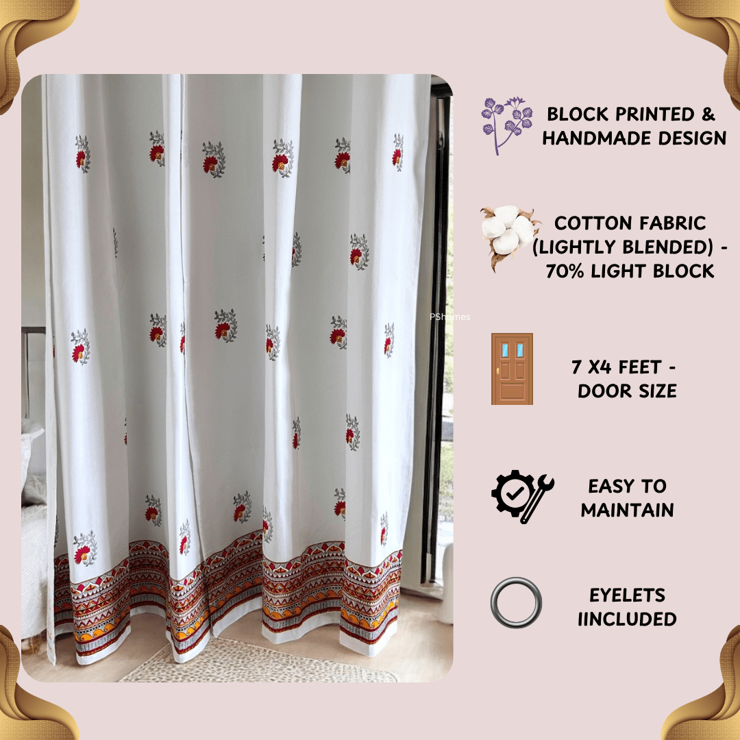 Madhubani Cotton Door Curtain 7x 4 ft (Set of 2) | Verified Sustainable by Brown Living™