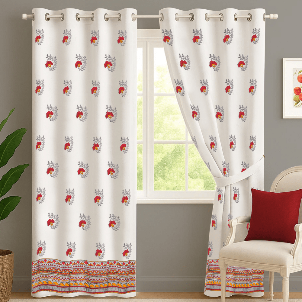 Madhubani Cotton Door Curtain - Set of 2 (7 x 4 ft) – Curtains by Playful stitches available on Brown Living™. . SKU: CURMADHUBANI7FEET. Img 15.