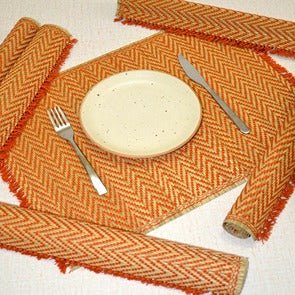 Madurkathi Chevron Tassels Placemats - Rust (Set of 6) | Verified Sustainable by Brown Living™