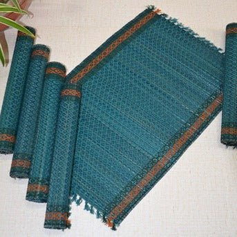 Madurkathi Tassels Placemats (Set of 6) – Table Linens by DHARINI available on Brown Living™. Teal . SKU: MKTMAT013E - n. Img 3.