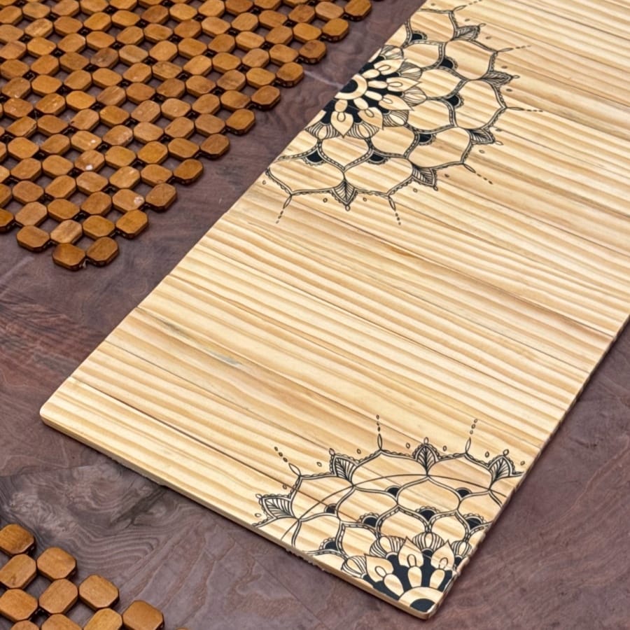 Mandala Wooden Place Mat | Natural Pine | Foldable | Stain - Proof | Multipurpose – Table Essentials by Scrapshala available on Brown Living™. . SKU: SSS078. Img 5.