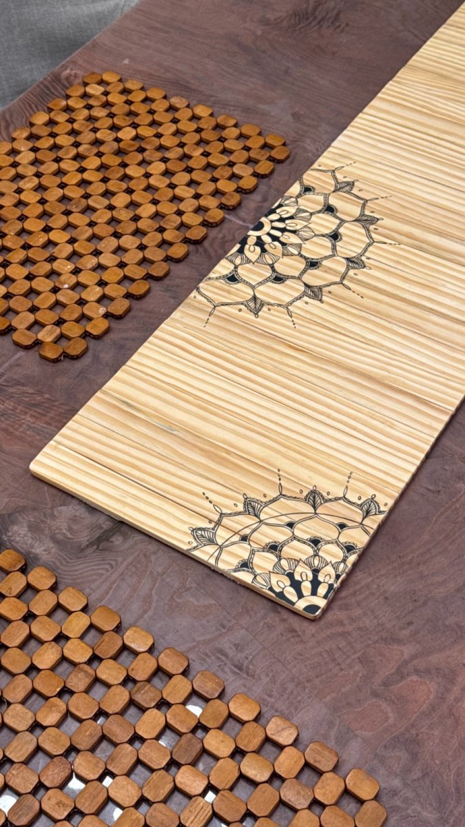 Mandala Wooden Place Mat | Natural Pine | Foldable | Stain - Proof | Multipurpose – Table Essentials by Scrapshala available on Brown Living™. . SKU: SSS078. Img 6.