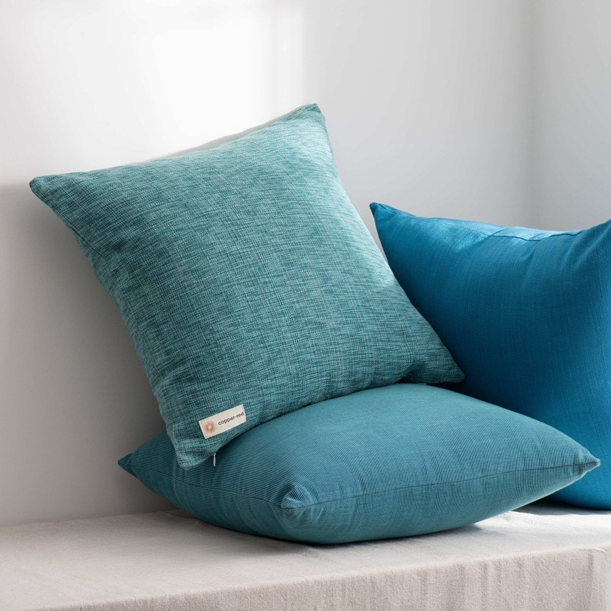 Marbella Textured Teal Cotton Cushion Cover | Verified Sustainable by Brown Living™