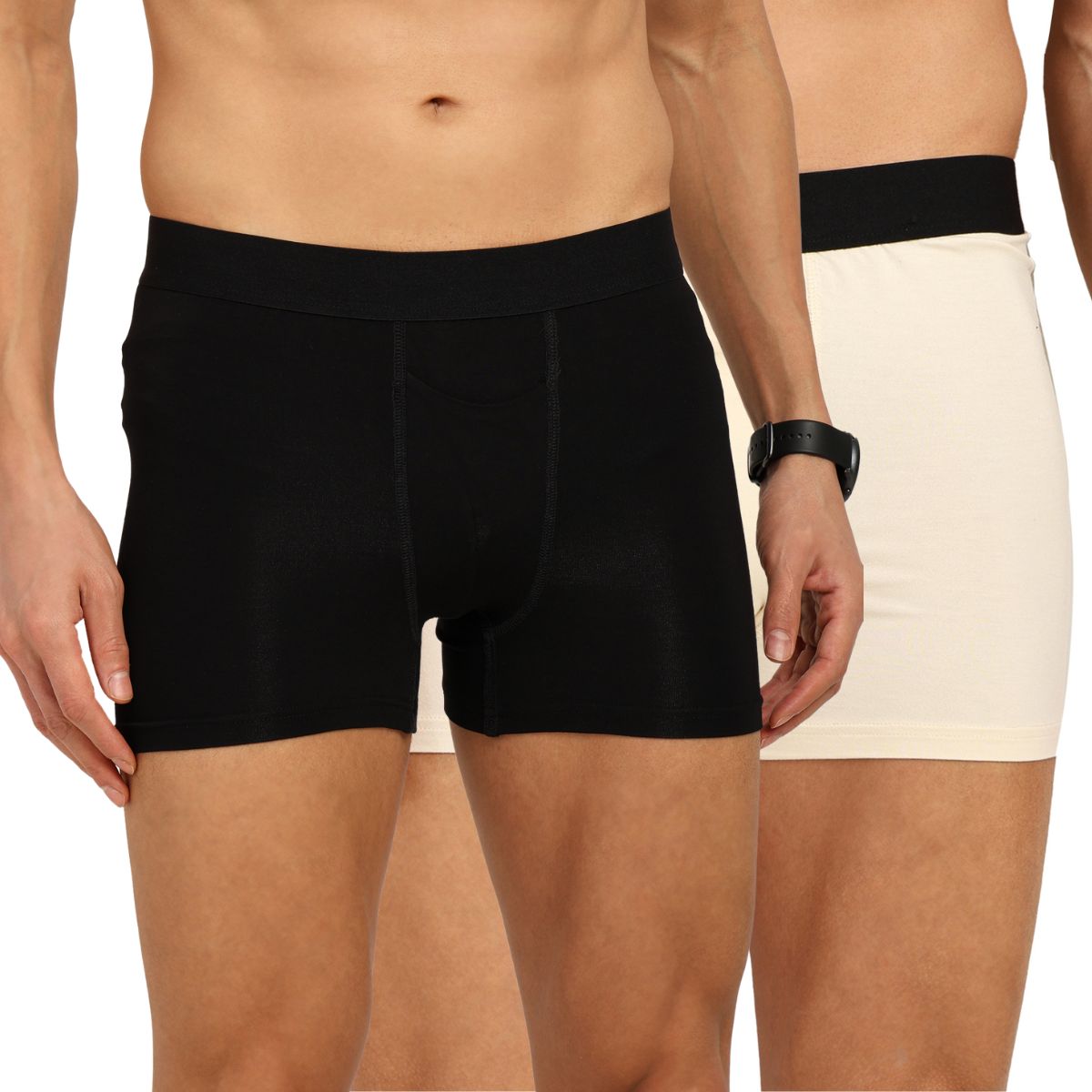 Men’s Bamboo Boxers - Ultra - Soft Comfort | Pack of 2 – Mens Underwear on Brown Living™. SKU: MENS - UNDERWEAR - TRUNK - BLK - CREM - S. Img 1.