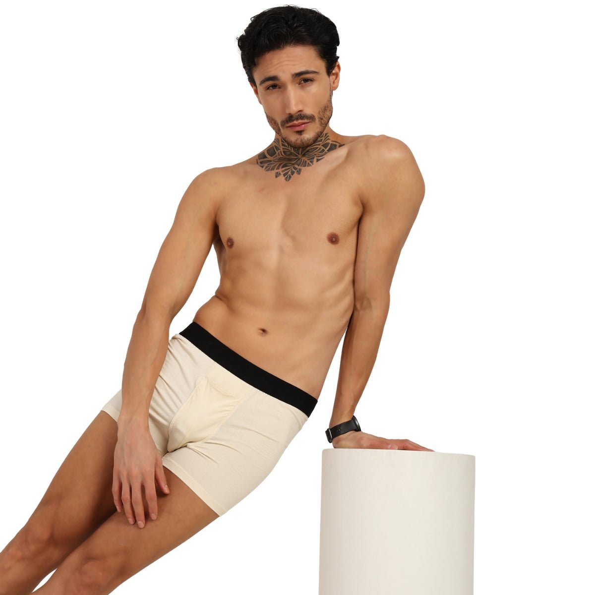 Men’s Bamboo Boxers - Ultra - Soft Comfort | Pack of 2 – Mens Underwear on Brown Living™. SKU: MENS - UNDERWEAR - TRUNK - BLK - CREM - S. Img 5.