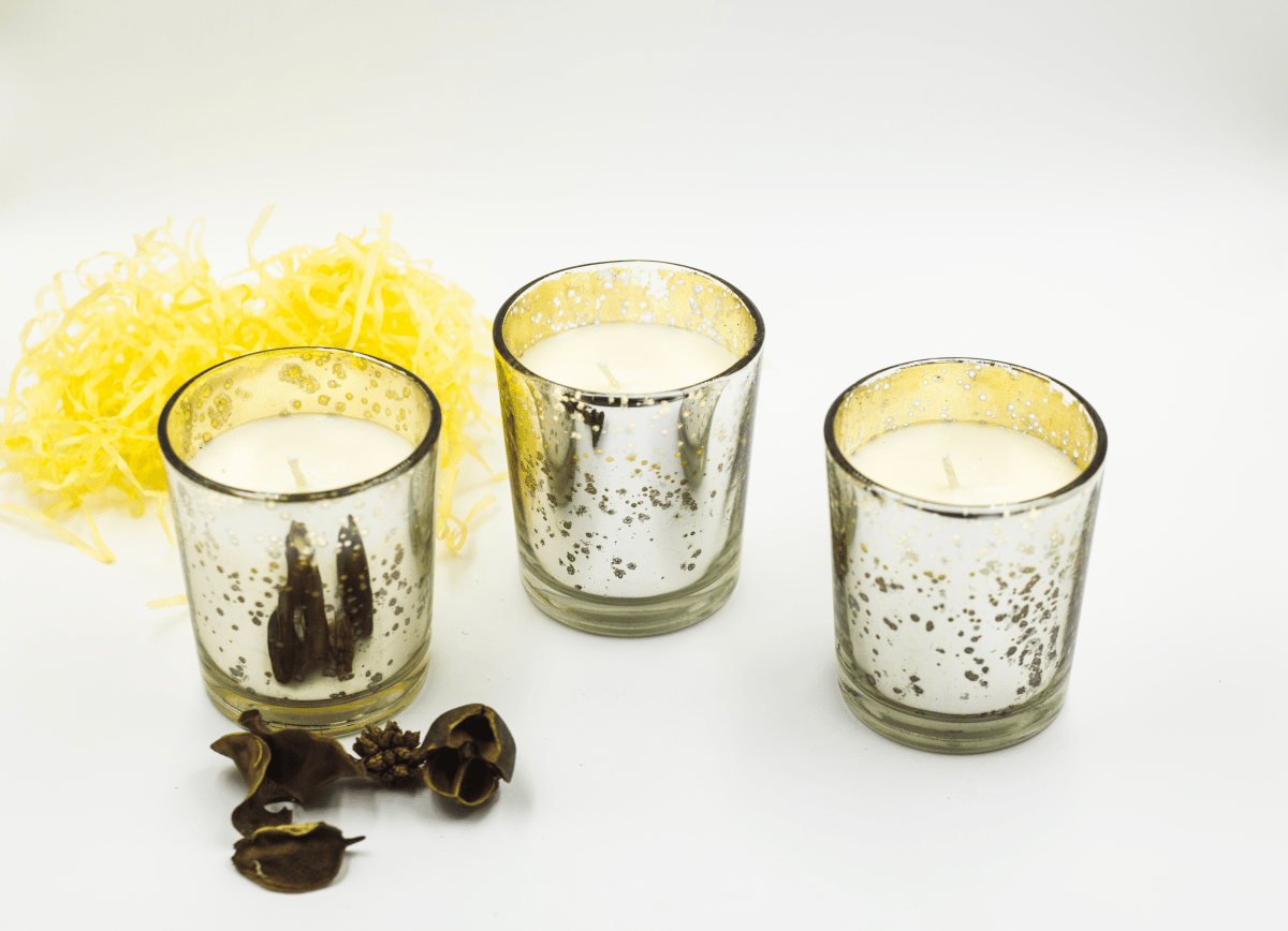 Mercury Glass Votives with Oud Exotica Soy Wax - Set of 3 | Verified Sustainable by Brown Living™