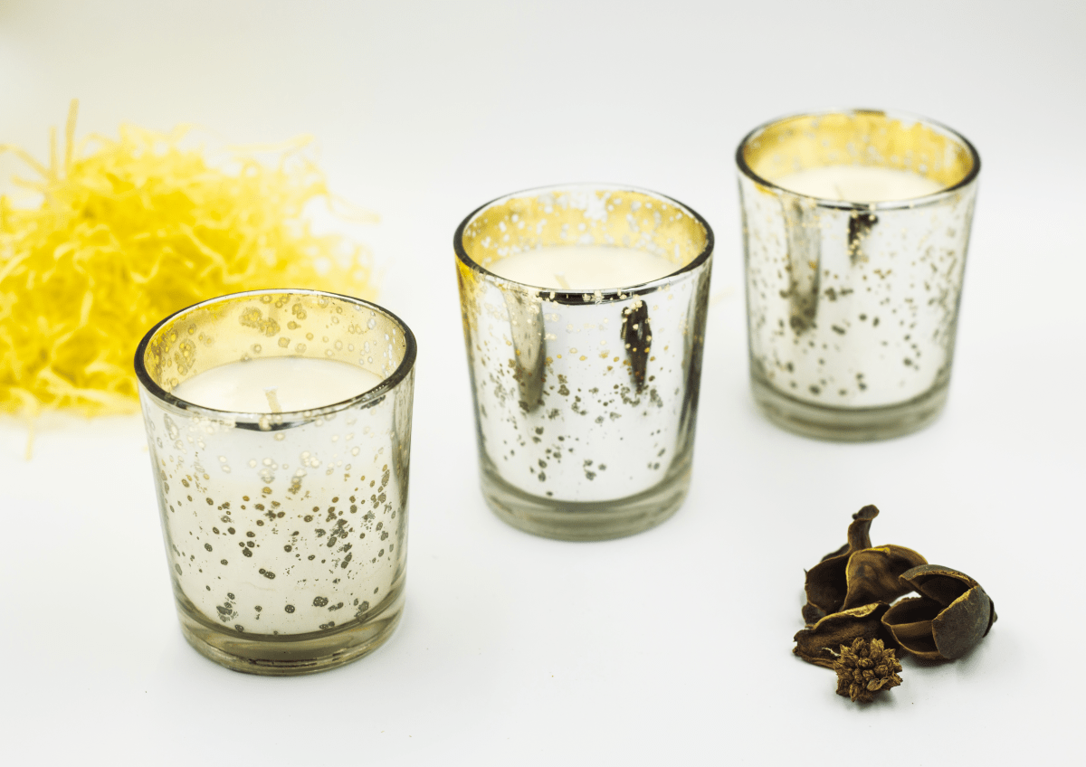 Mercury Glass Votives with Oud Exotica Soy Wax - Set of 3 | Verified Sustainable by Brown Living™