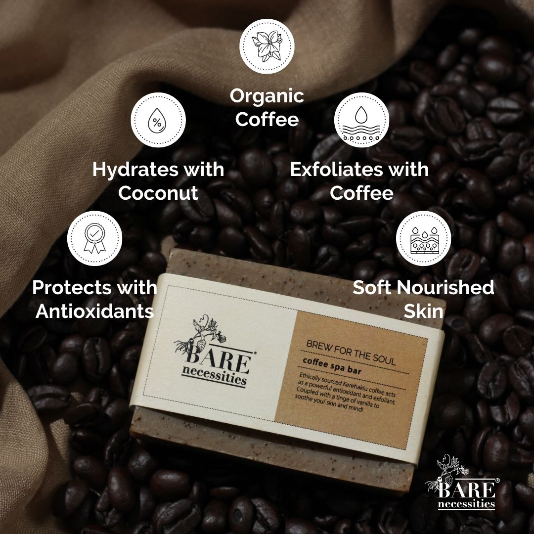 Mild Exfoliating Coffee Scrub Soap for Radiant Smooth Skin - Pack of 2 – Body Soap on Brown Living™. SKU: Coffee - spa - bar - 75g. Img 4.