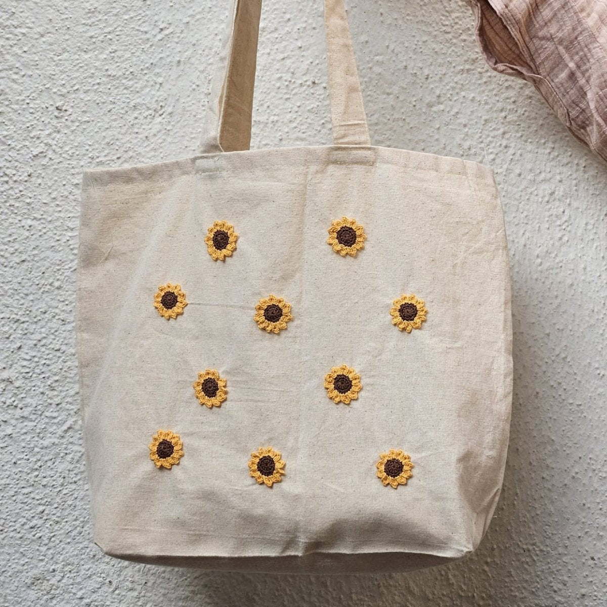 Minimal Sunflower Hand Crochet Tote Bags For Women – Tote Bag on Brown Living™. SKU: WTTSUNF1. Img 1.
