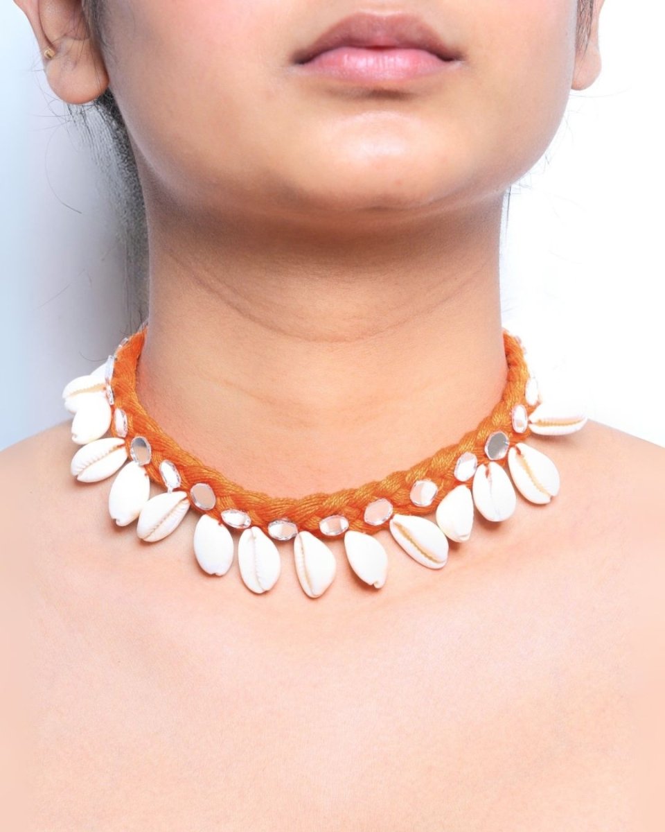 Mirror Shell Choker in Red Threads (Adjustable Fit) – Womens Necklaces by The serene by Rainvas available on Brown Living™. . SKU: RVS - SER - NECK - 32. Img 5.