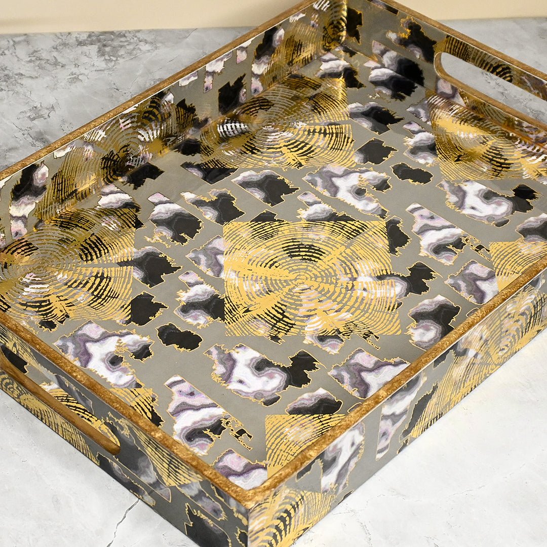 Monoprint Gold Foil Tray Set - Pack of 2 – Home Decor on Brown Living™. SKU: MJ00166TY. Img 4.