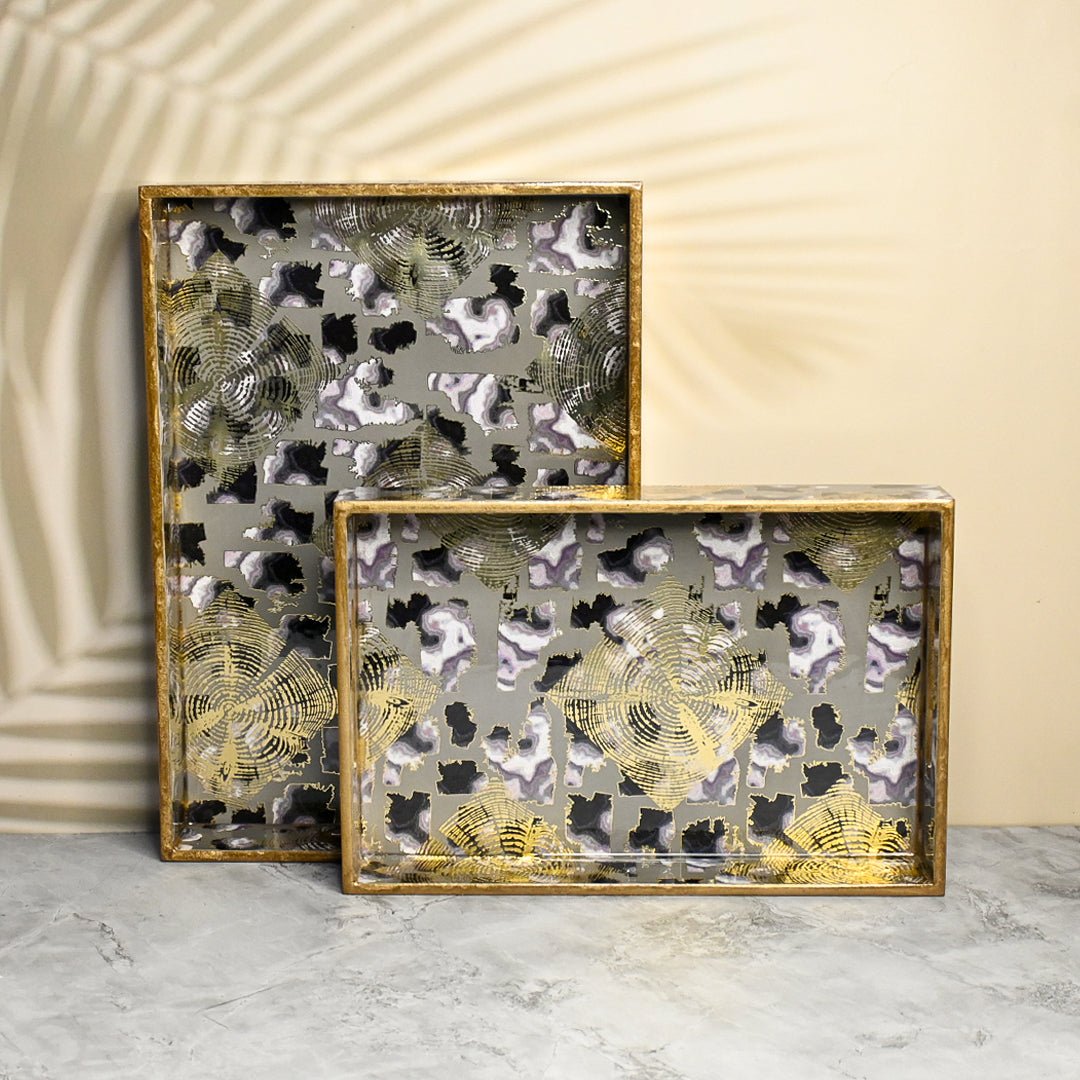 Monoprint Gold Foil Tray Set - Pack of 2 – Home Decor on Brown Living™. SKU: MJ00166TY. Img 1.