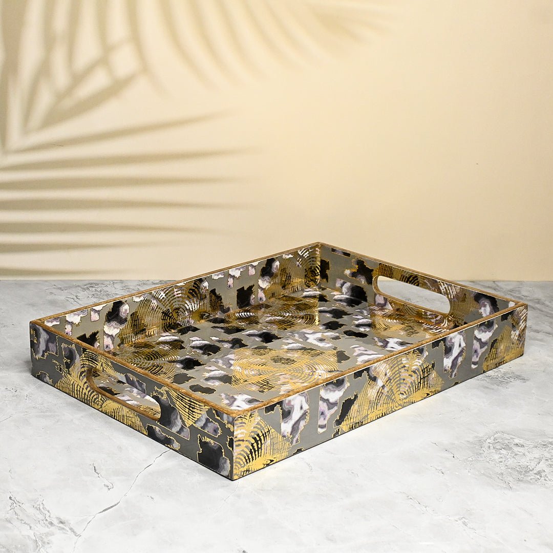 Monoprint Gold Foil Tray Set - Pack of 2 – Home Decor on Brown Living™. SKU: MJ00166TY. Img 2.