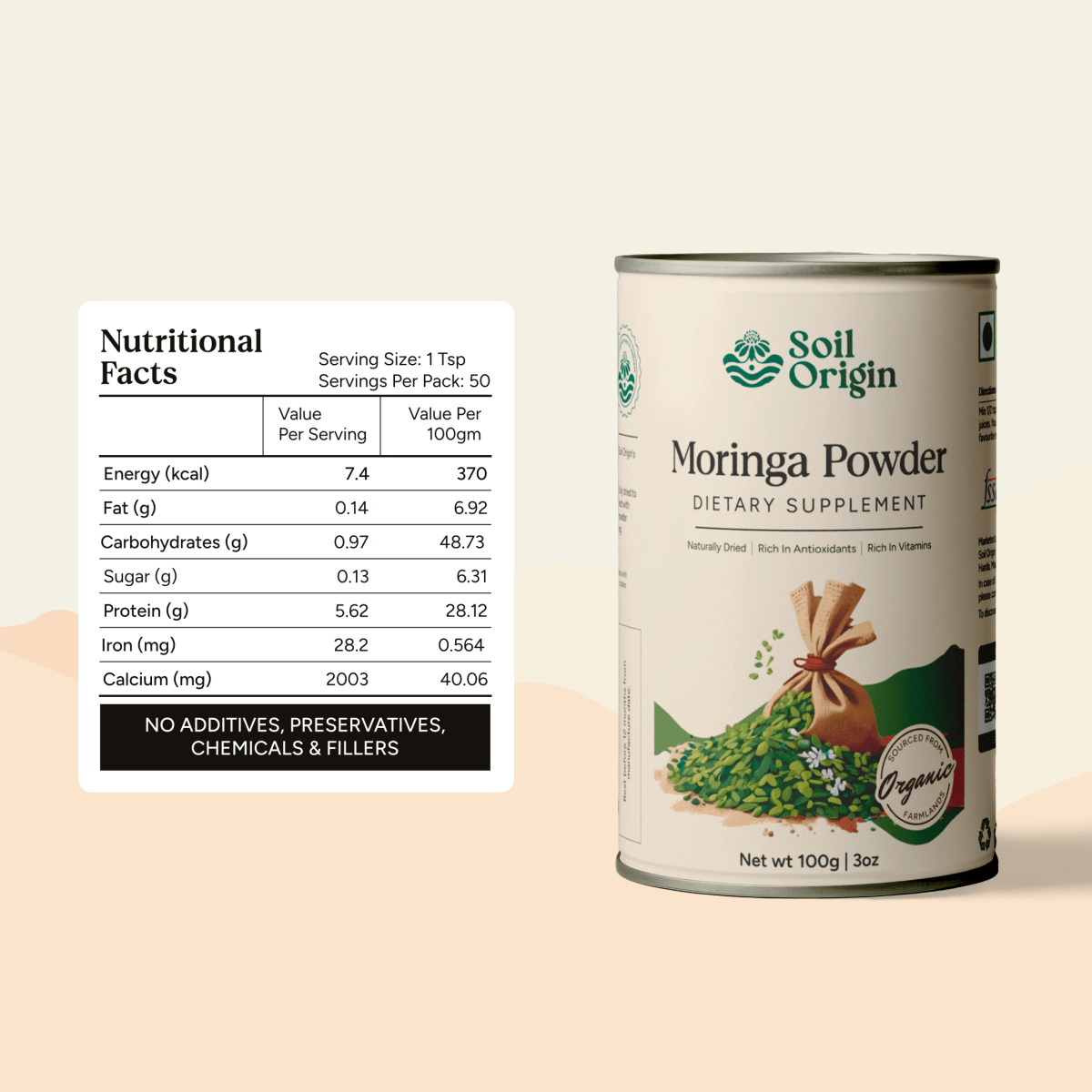 Moringa Powder | Superfood | Vitamin & Mineral - Rich | 100g | Verified Sustainable by Brown Living™