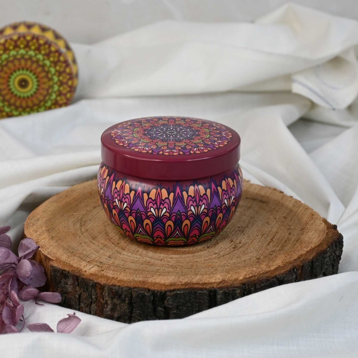 Mandala Soy Tin Candle – Candles & Fragrances on Brown Living™. SKU: ANCA059_3. Img 1.