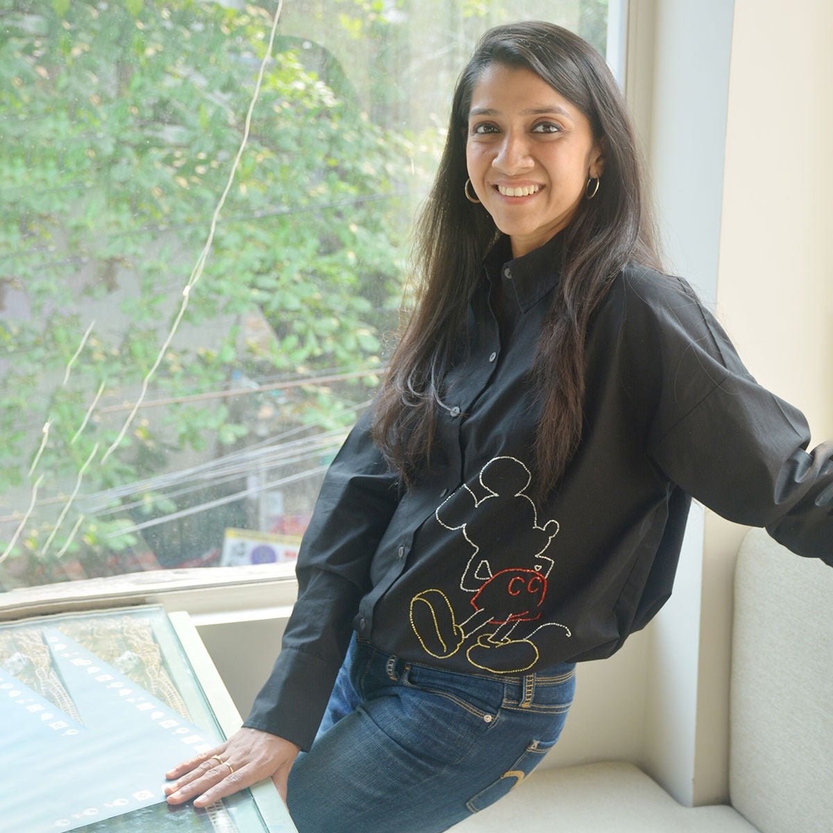 Mouse Embellished Shirt for Women - Black – Womens Shirt on Brown Living™. SKU: NANWS005EMB043 - S. Img 4.