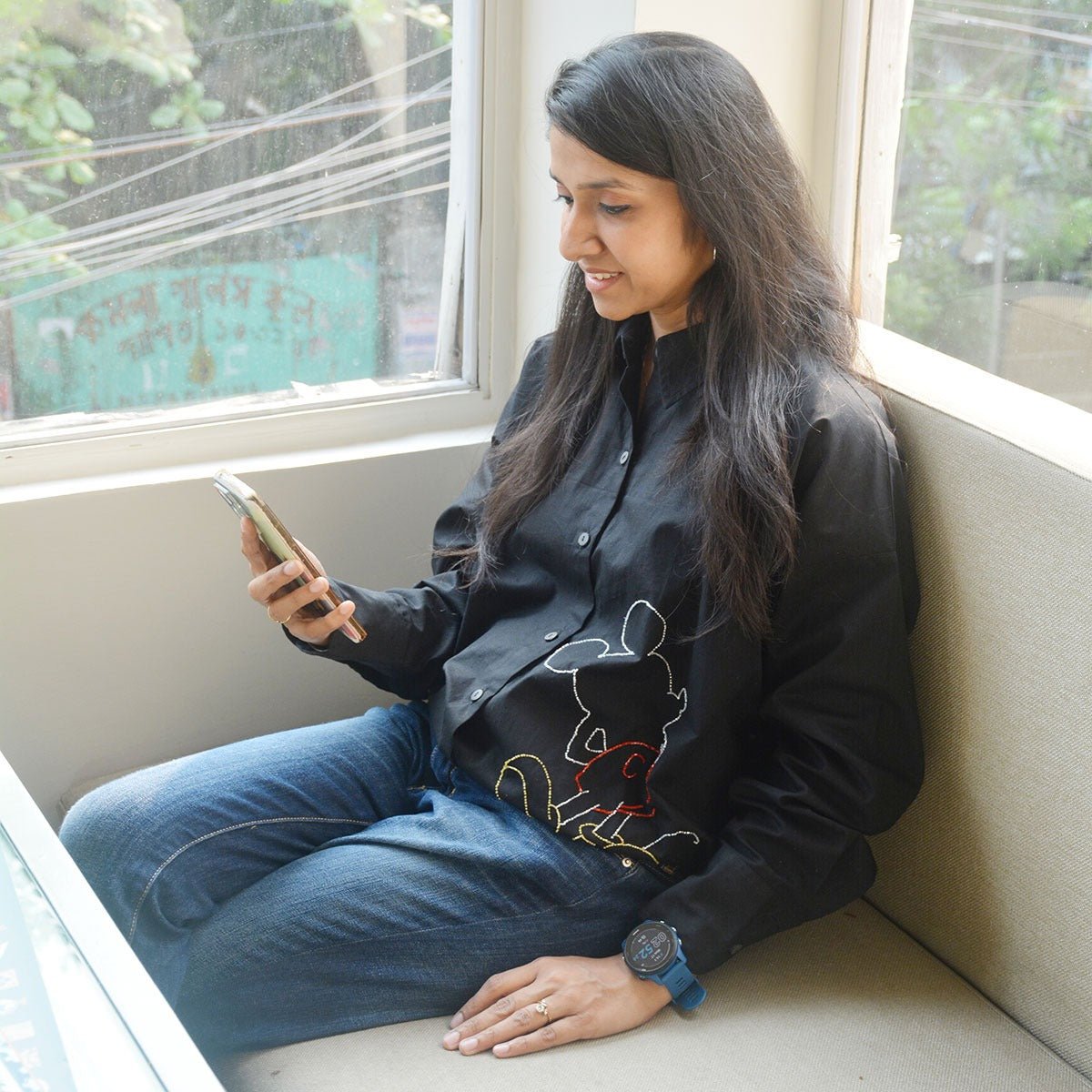 Mouse Embellished Shirt for Women - Black – Womens Shirt on Brown Living™. SKU: NANWS005EMB043 - S. Img 3.