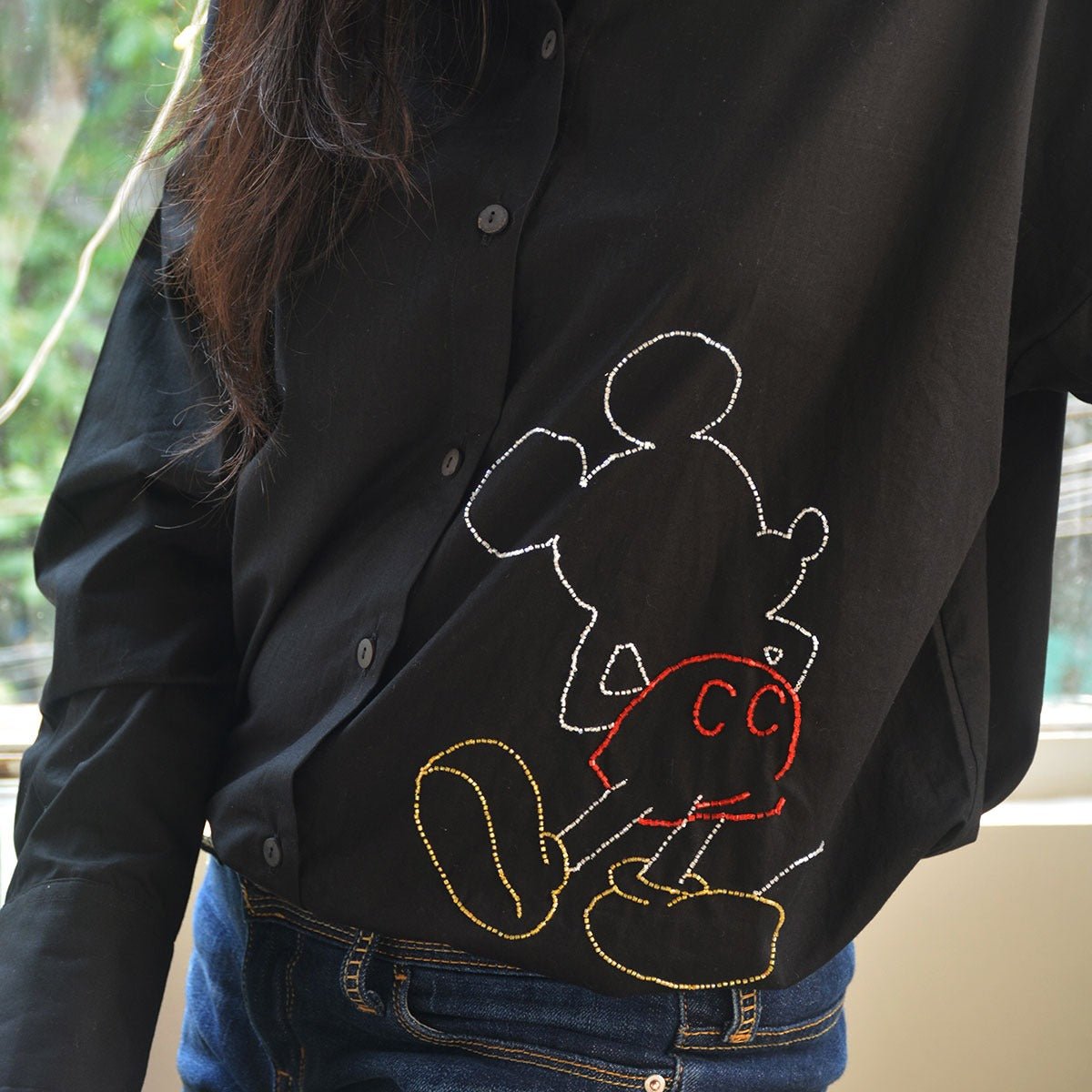 Mouse Embellished Shirt for Women - Black – Womens Shirt on Brown Living™. SKU: NANWS005EMB043 - S. Img 2.