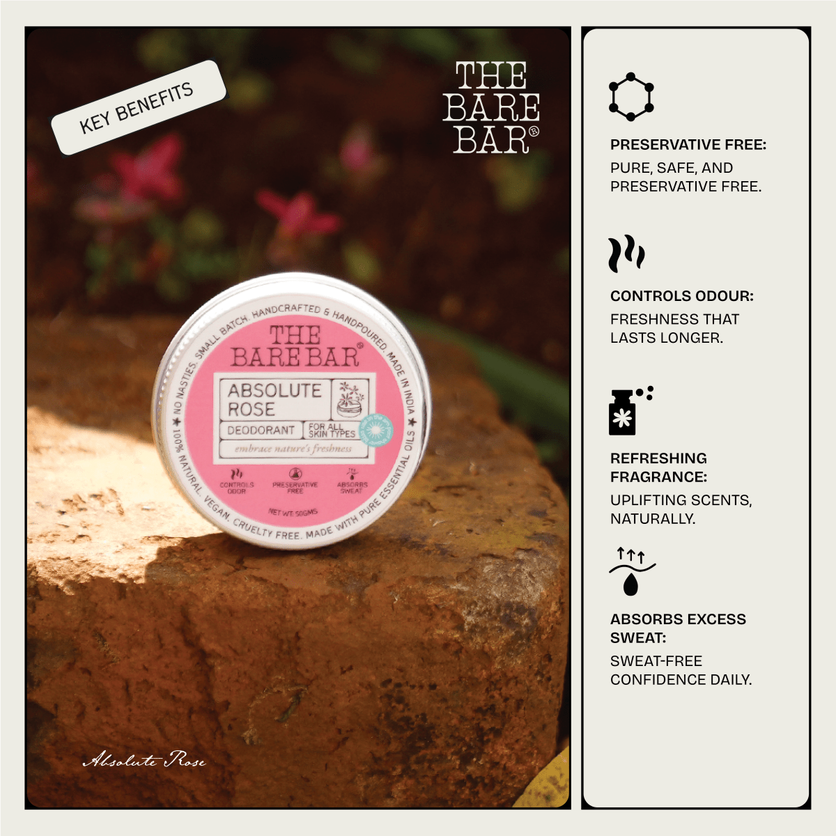 Natural Absolute Rose Deodorant for All - Day Freshness – Deodorant on Brown Living™. SKU: 8904448007565. Img 4.