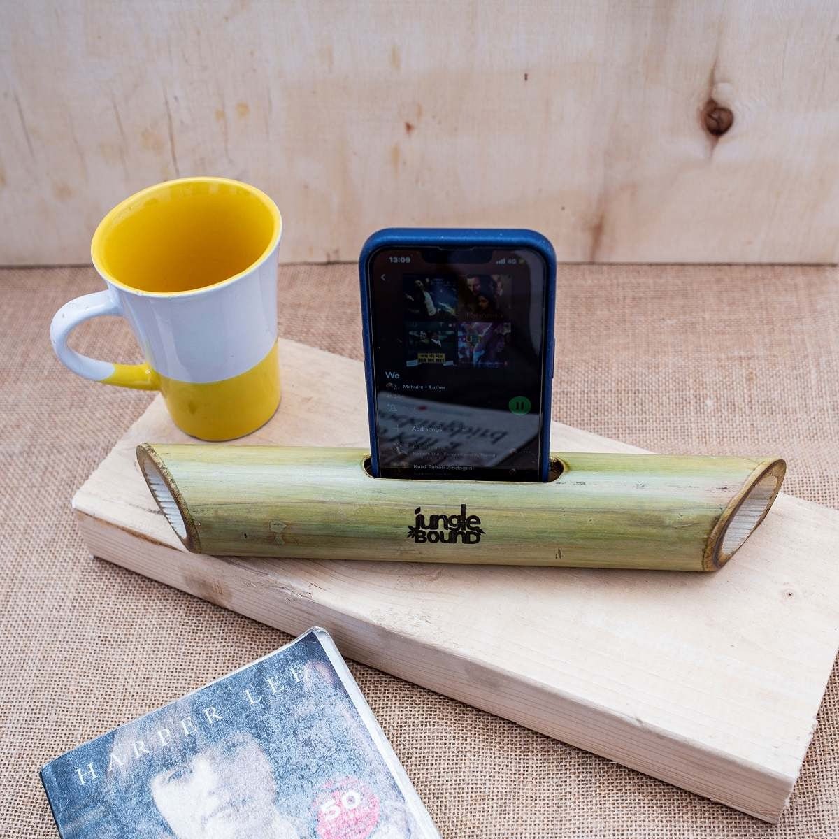 Natural Bamboo Speaker – Eco - Friendly Sound Amplifier & Mobile Stand – Desk Accessories on Brown Living™. SKU: BL - JB - 10. Img 5.