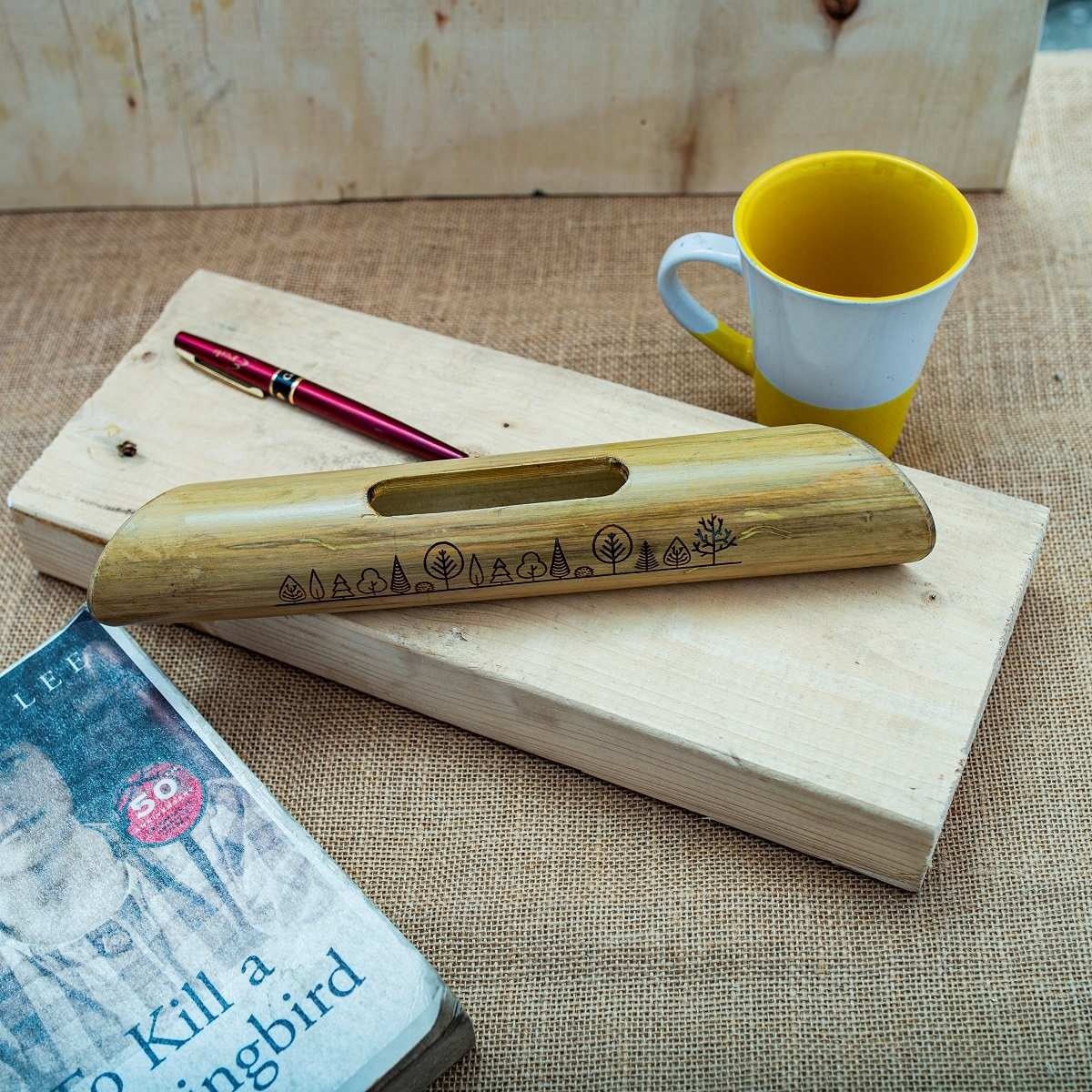 Natural Bamboo Speaker – Eco - Friendly Sound Amplifier & Mobile Stand – Desk Accessories on Brown Living™. SKU: BL - JB - 10. Img 3.