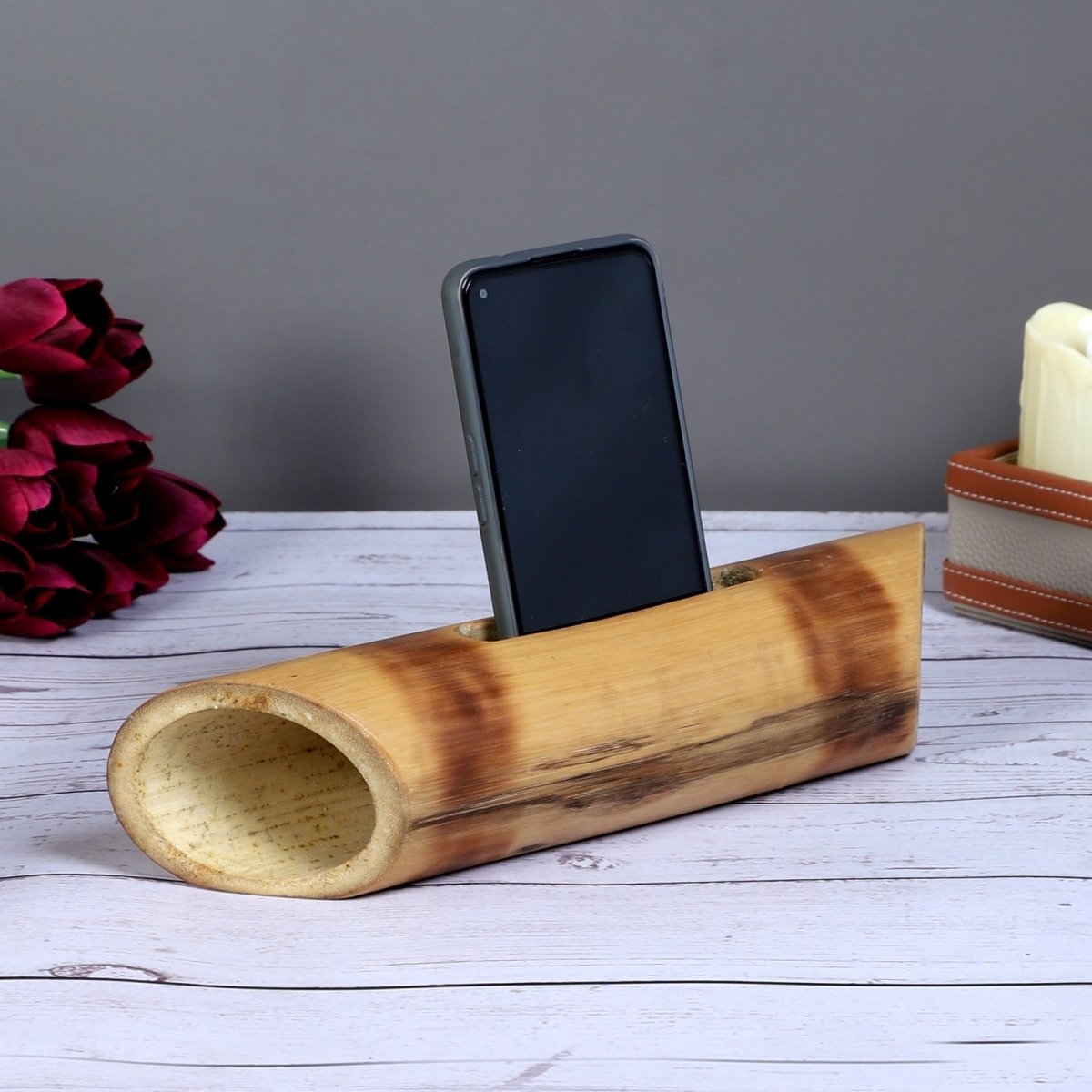 Natural Handmade Bamboo Work Set – Laptop Stand and Amplifier – Laptop Sleeve on Brown Living™. SKU: SK - BWS - LA - 02 - NS. Img 3.